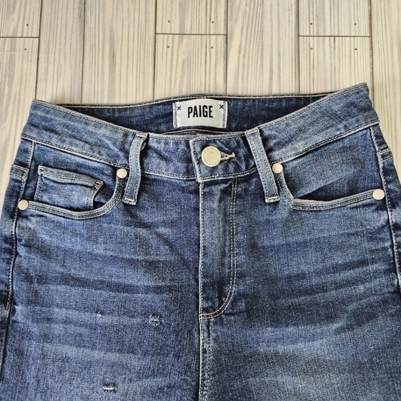 PAIGE Denim Hoxton Straight Cropped Ankle Jeans in Distressed Norfolk Blue Sz 25 - Picture 4 of 16